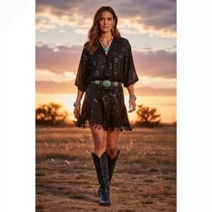 Adrianna Papell Evening Essentials Skirt Womens 10 Black Excellent Sequin Sheer